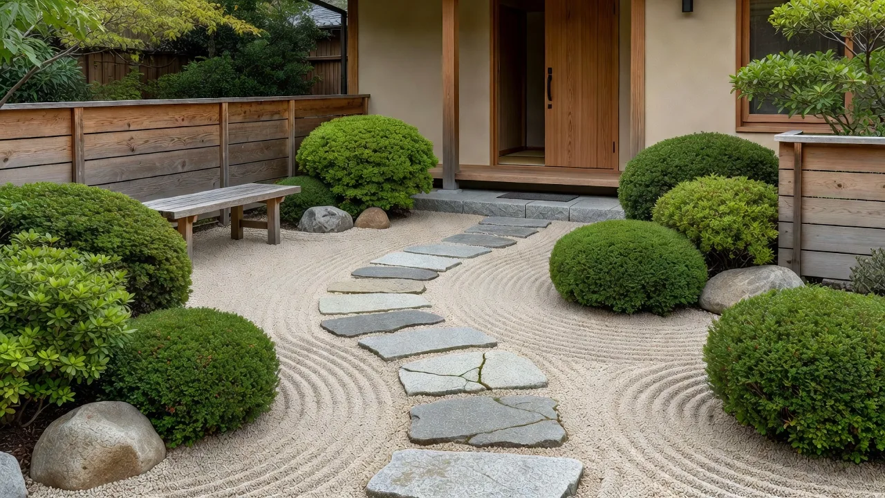 玄関アプローチの庭園施工例