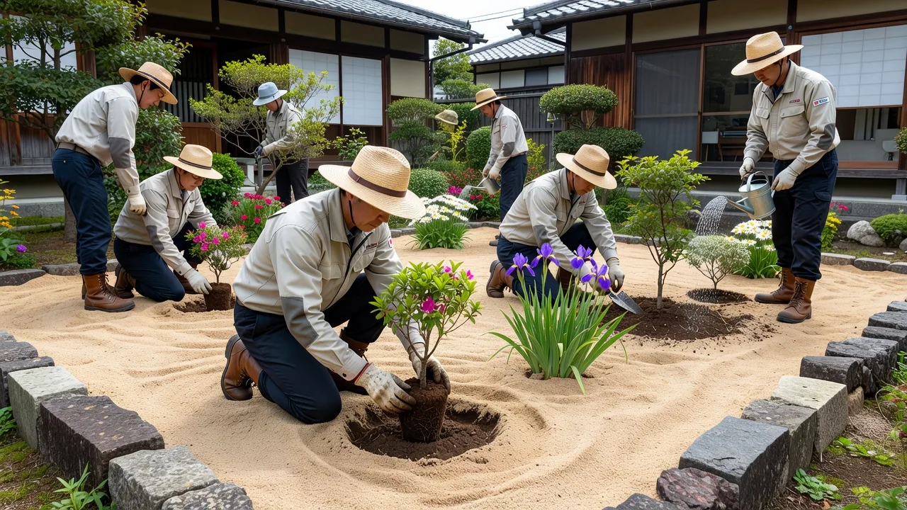 低木の植え付け作業の様子