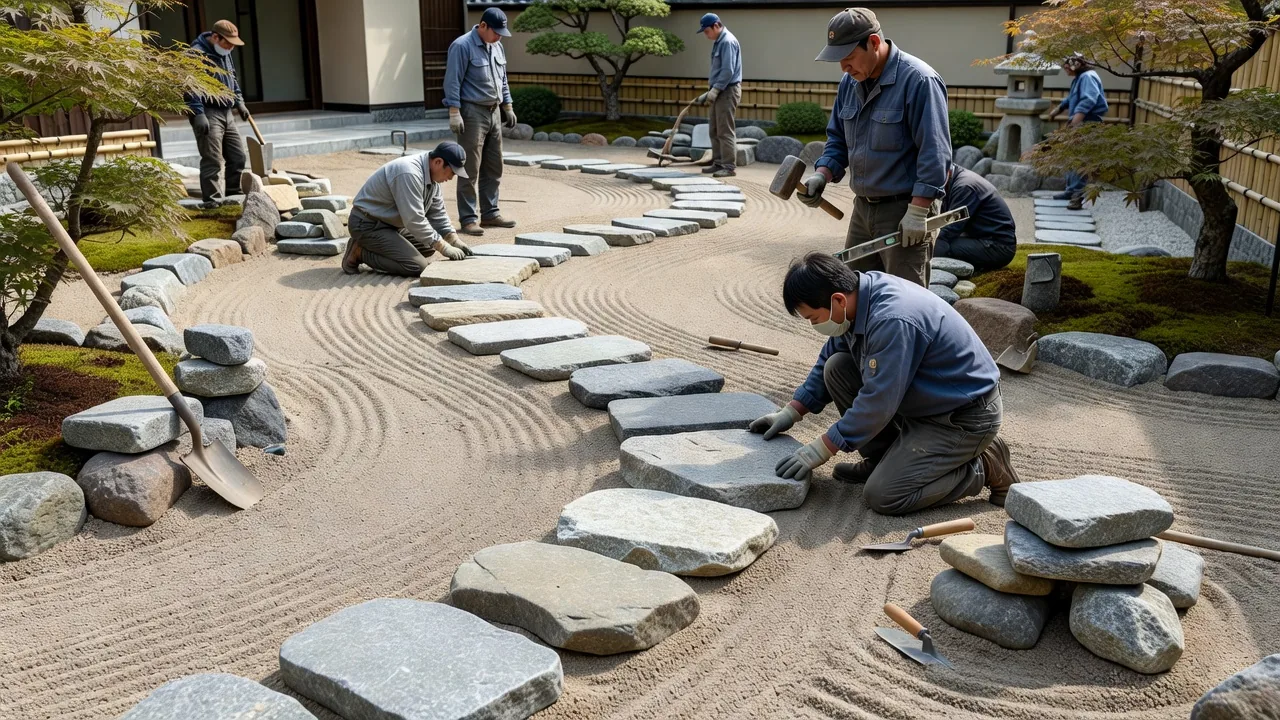 石畳施工の様子